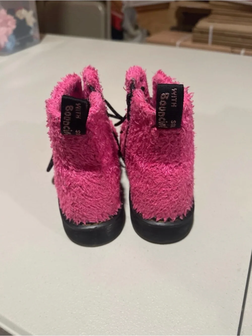 Fuzzy Pink Lace-Up Ankle Boots